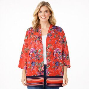 Jessica London Coral Blossom Open Front 3/4 Sleeve Jacket Women's 12W NWOT